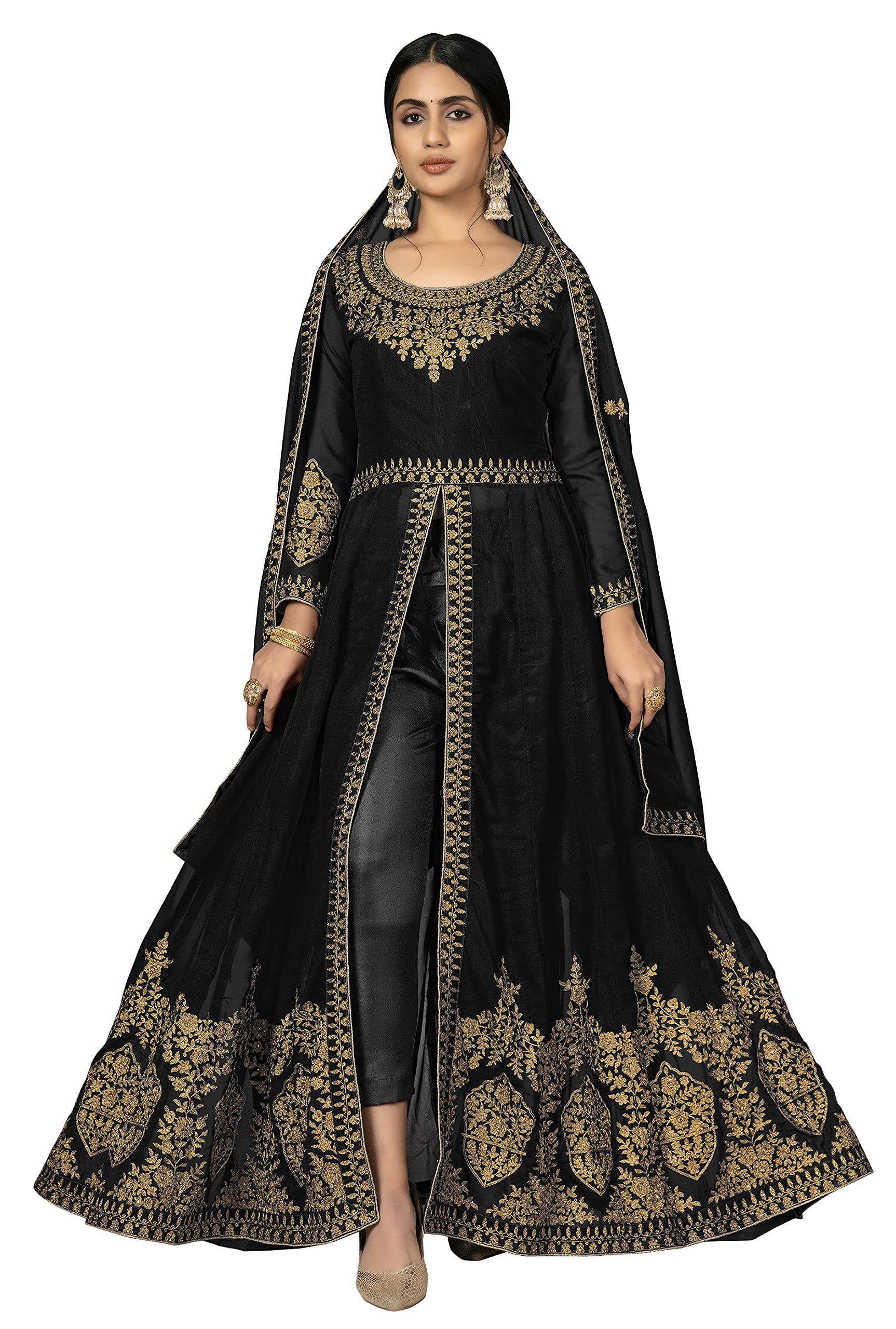 Divine International Trading Co Women's Faux Georgette Semi Stitched Top with Santoon Fabric Bottom and Faux