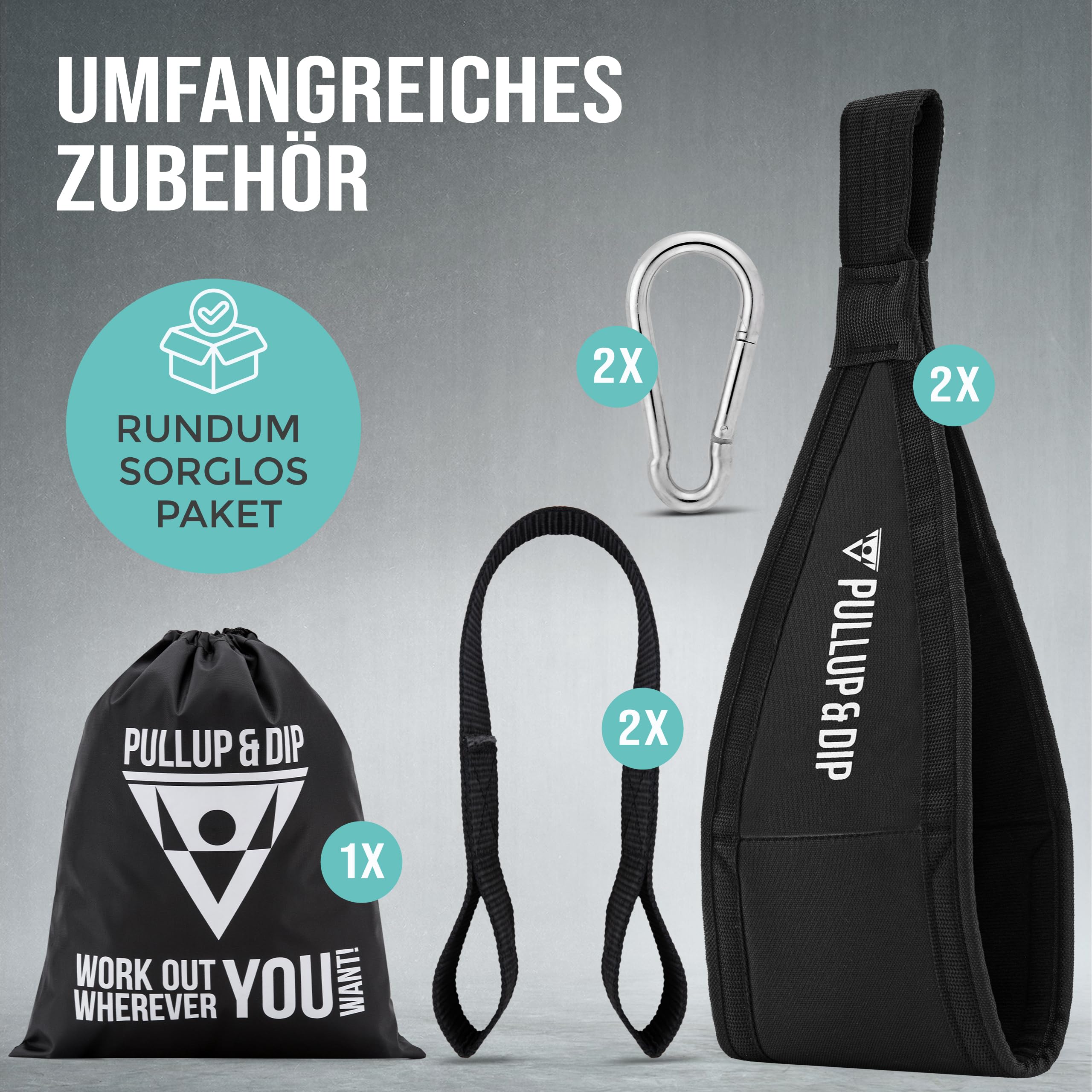 PULLUP & DIP Bauchmuskelschlaufen Armschlaufen für Bauchtraining, Klimmzugstange Schlaufen Bauchtrainingsschlaufen für Tür Reck und Turnstange, 2er-Set Karabinerhaken als Ab Straps