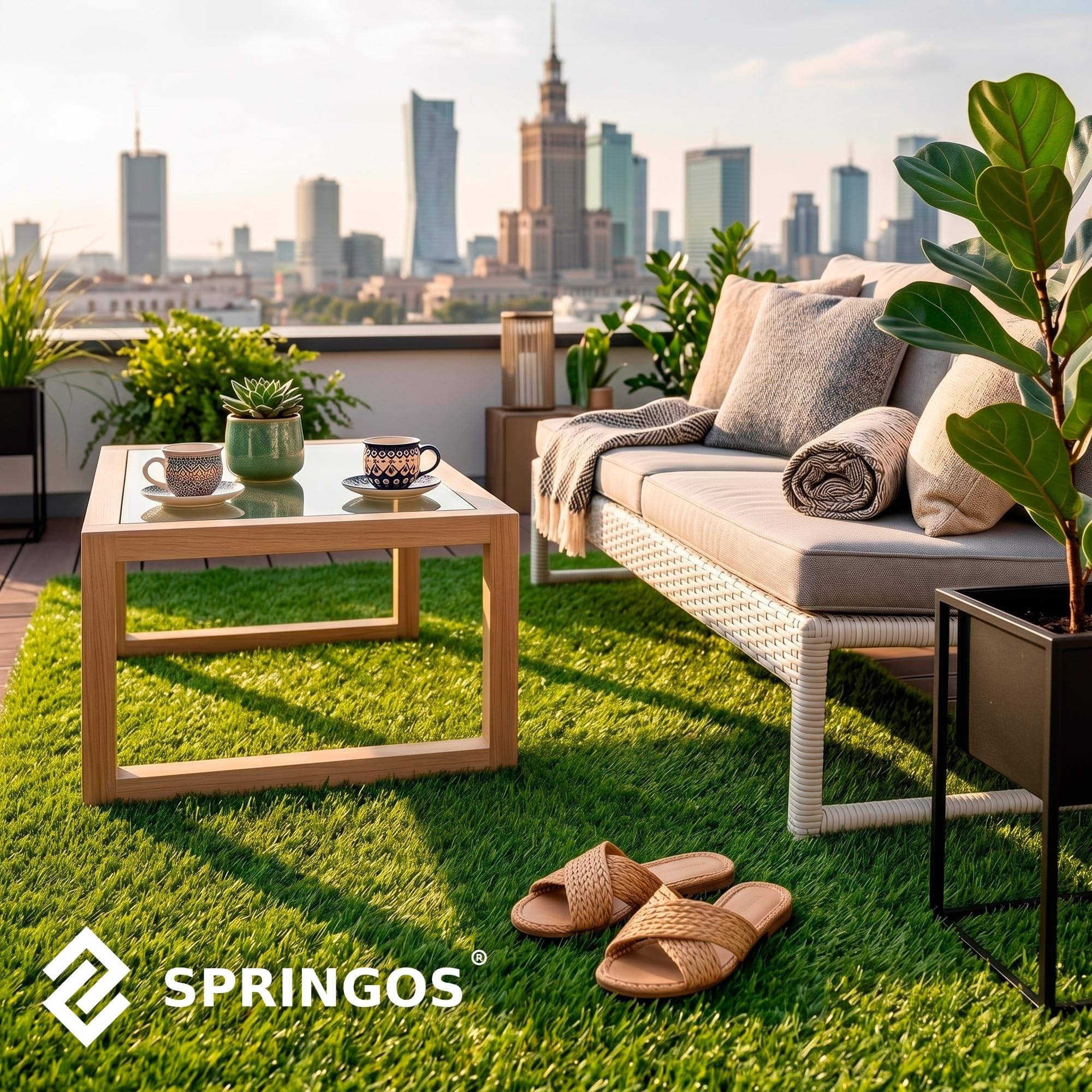 SPRINGOS Gazon artificiel, 5 x 1 m, 20 mm, tapis de jardin, résistant aux UV, avec trous de drainage, gazon artificiel, extérieur, pour balcon, terrasse, patio, animaux domestiques