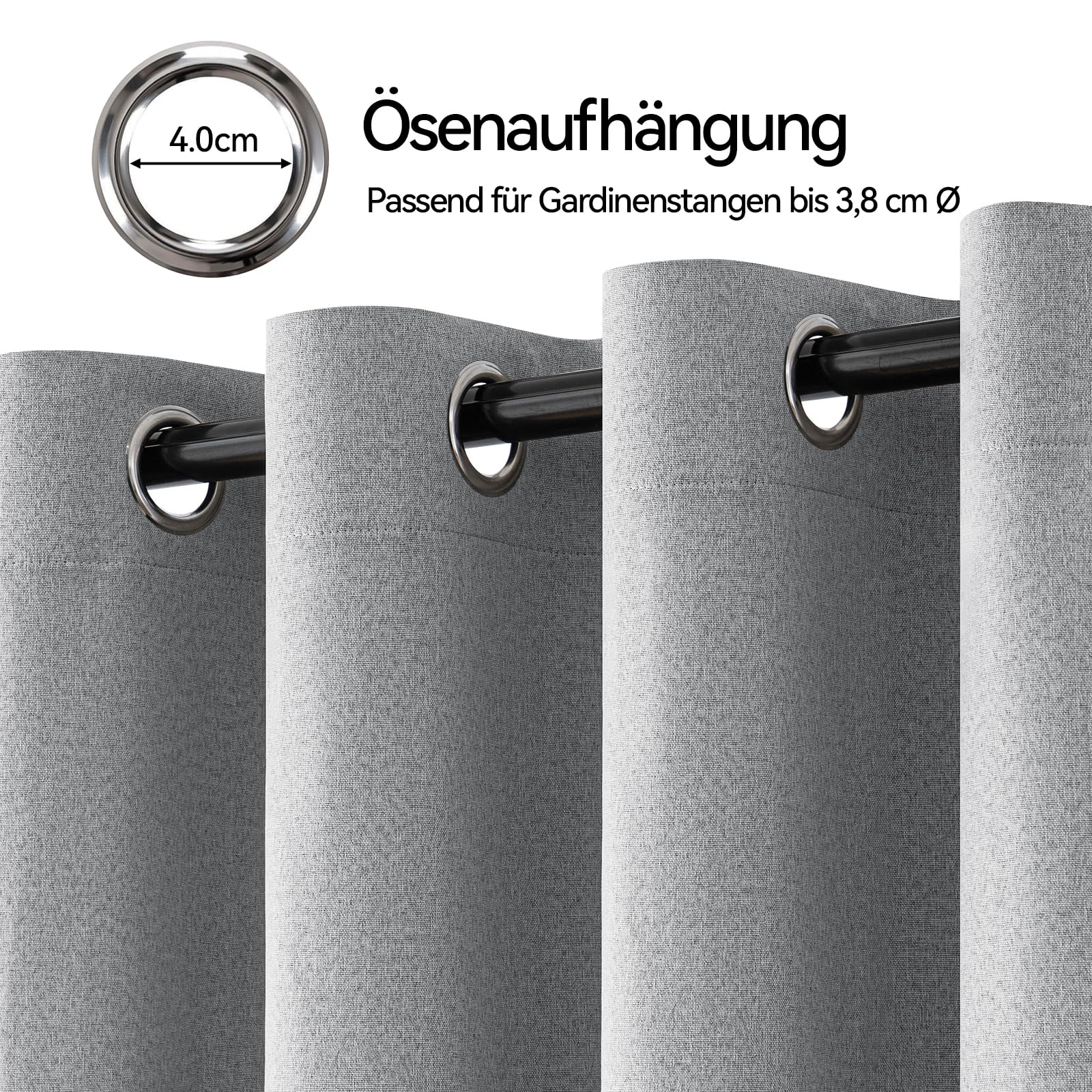 Lot de 2 rideaux occultants, 100 % occultants, aspect lin, 260 x 140 cm, gris clair, thermiques, avec œillets, pour chambre à coucher, salon, chambre d'enfant