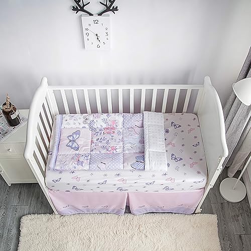 Miniatura 2 de La Premura Butterfly Baby Nursery Crib Bedding Set for Girls  Butterfly 3 Piece Standard Size Crib Bedding Sets in Pastel Pink and Purple