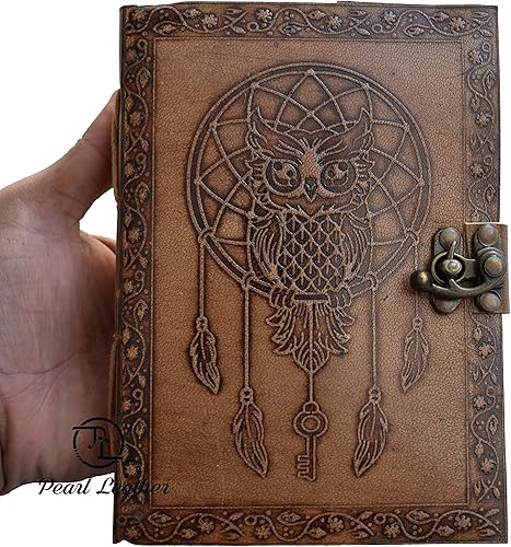 Miniatura 5 de Libro de sombras diario en blanco atrapasueños con búho cuero brujería libros grimorio hechizo cuaderno de bocetos universitario poesía punteada