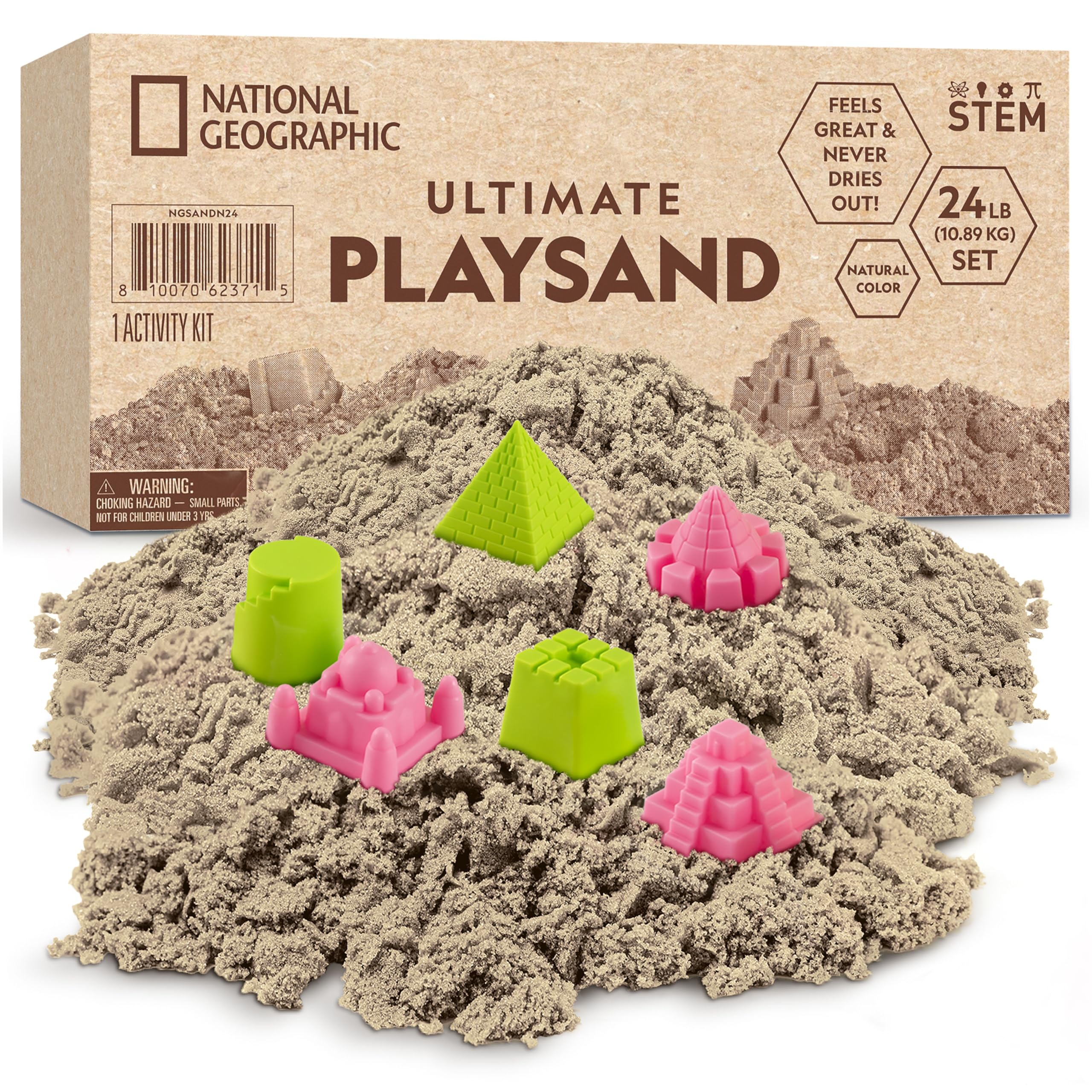 Sponsored Ad - National Geographic Moon Sand - 24 Lbs. of Play Sand with Castle Molds (Natural) - A Fun No Mess Sensory Activity, Kids Play Set, Sensory Bin Filler