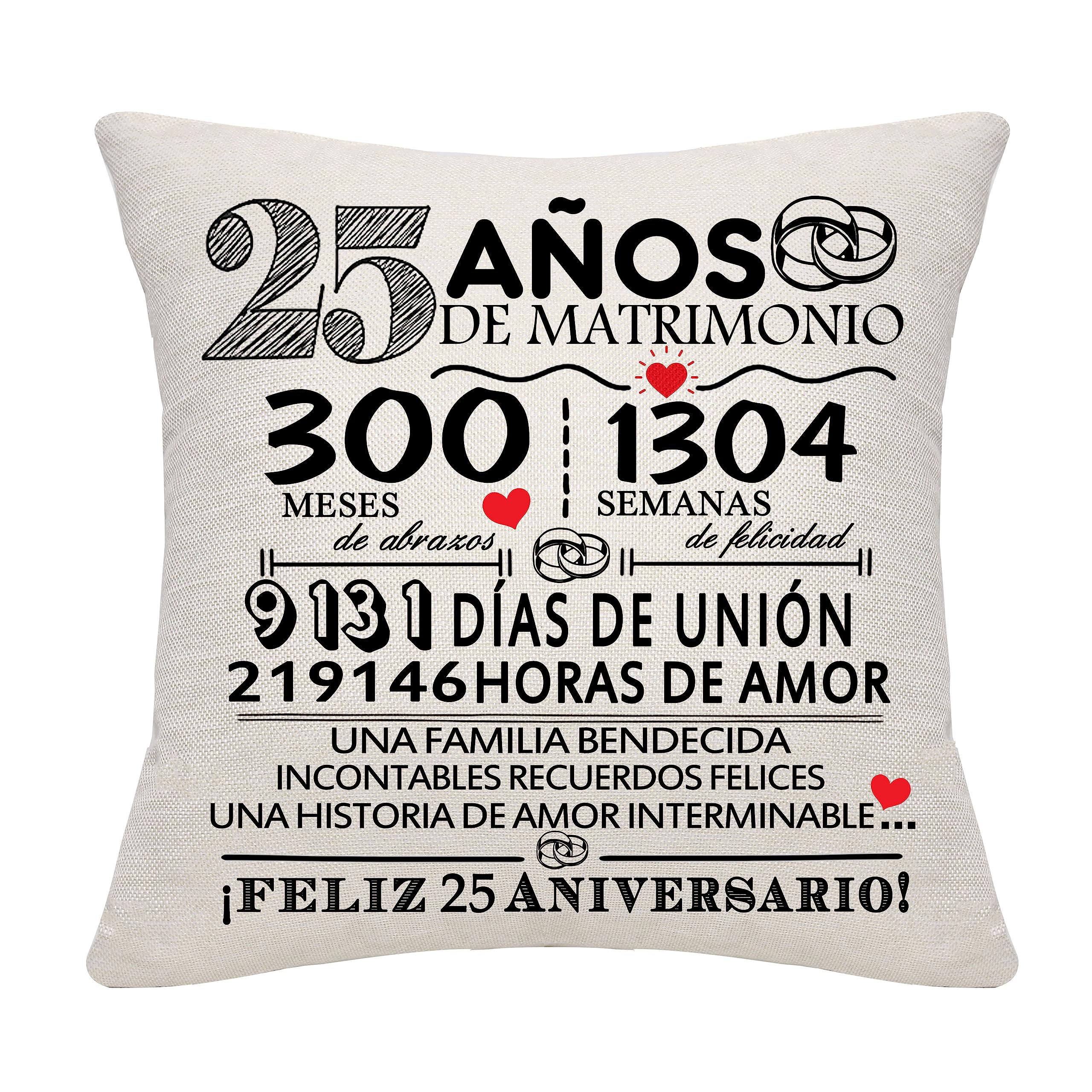 Regalo 25 Años de Matrimonio 25 Aniversario de Boda Funda de Cojín Recuerdo Decoración Regalo para Parejas Padres Mujeres Hombres Mamá Papá Marido Esposa Abuela Abuelo Tío Amigos(25 Aniversario)