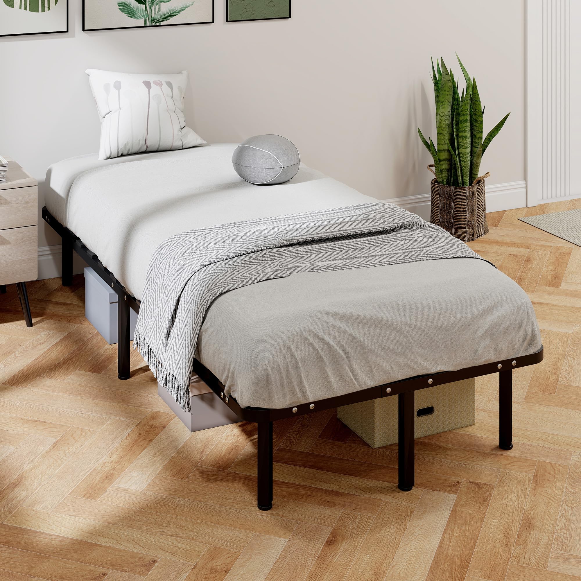 HOMCOM Struttura Letto Singolo 90x190 cm a 28 Doghe, Rete Letto Singolo in Legno con Struttura in Acciaio e Spazio Contenitore Inferiore, per Camera da Letto, Montaggio Facile, Altezza 31cm, Nero