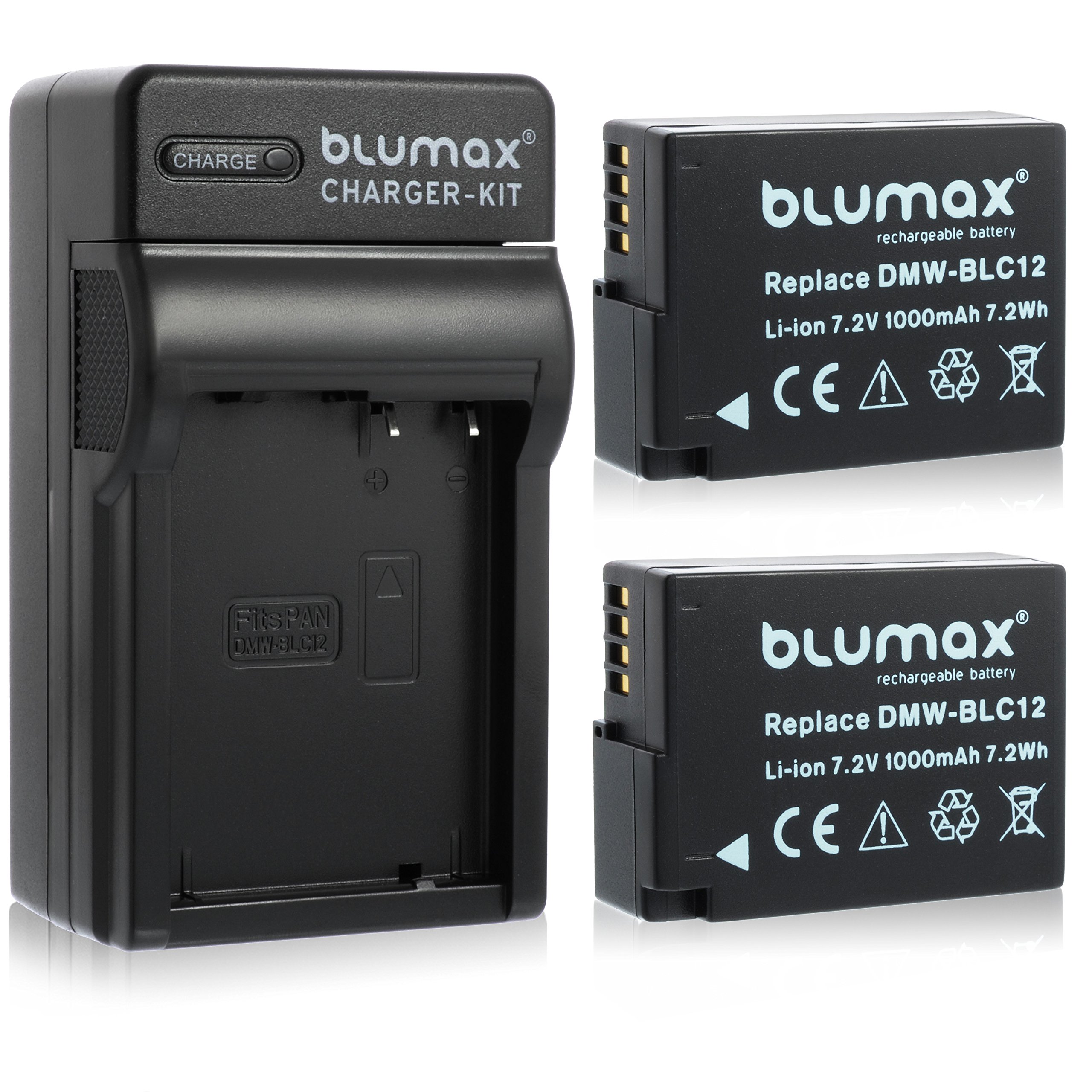 Blumax – Set professionale per Panasonic DMW BLC12 (1000 mAh 100% su misura con Infochip)