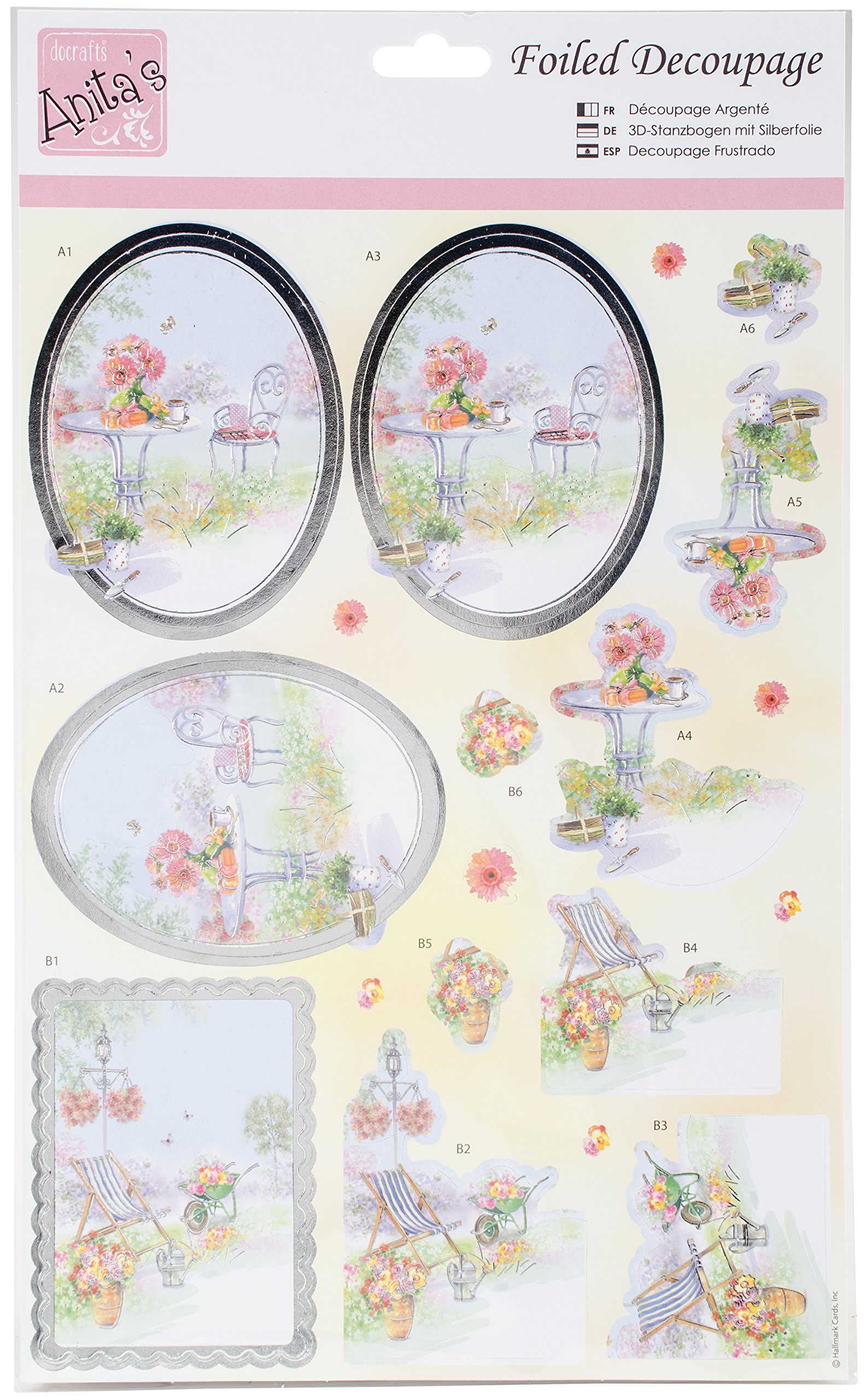 Docrafts Multi Anita's A4 Springtime Florals Coloured Foiled Decoupage Sheet, Accessories Supplies For Craft, Paper Craft, Scrapbooking, Card Making, Origami, Ideal For Adult Craft, Adds Textured Pattern To Crafts