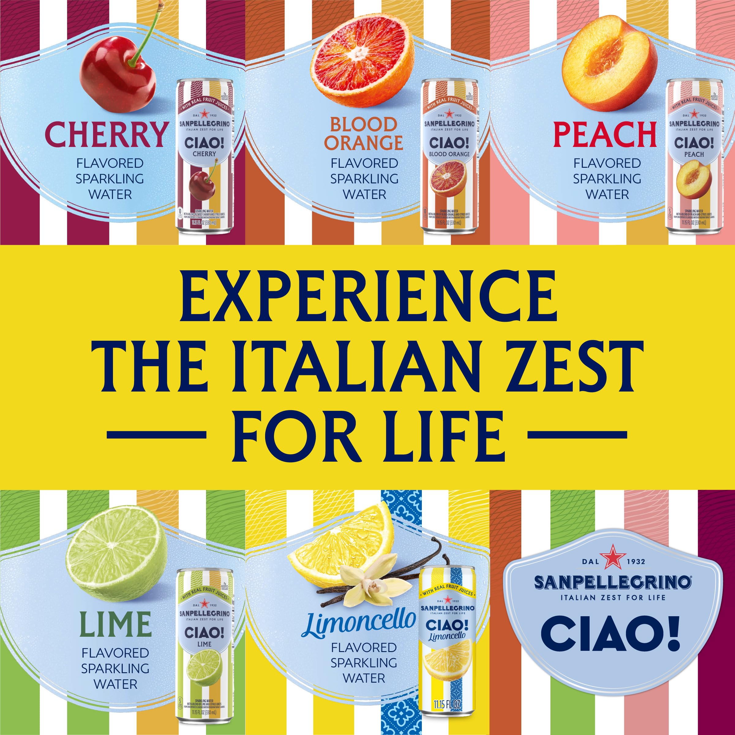 Sanpellegrino CIAO Flavored Sparkling Water, Low Calorie Italian Sparkling Water Variety Pack, Build Your Own Variety Pack, 12-Pack
