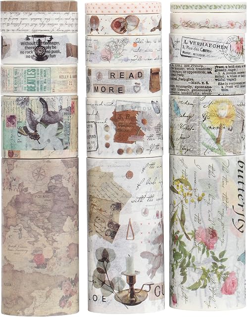 LGEGE 18 Rolls Washi Tape Set,75/30/15/10/5 mm Wide, Nautical Chart, Flora, Butterfly, Letter Element, Masking Tape Décor for Scrapbook, DIY Craft, Scrapbooking Supplies,Gift Wrapping,Journal,Planners