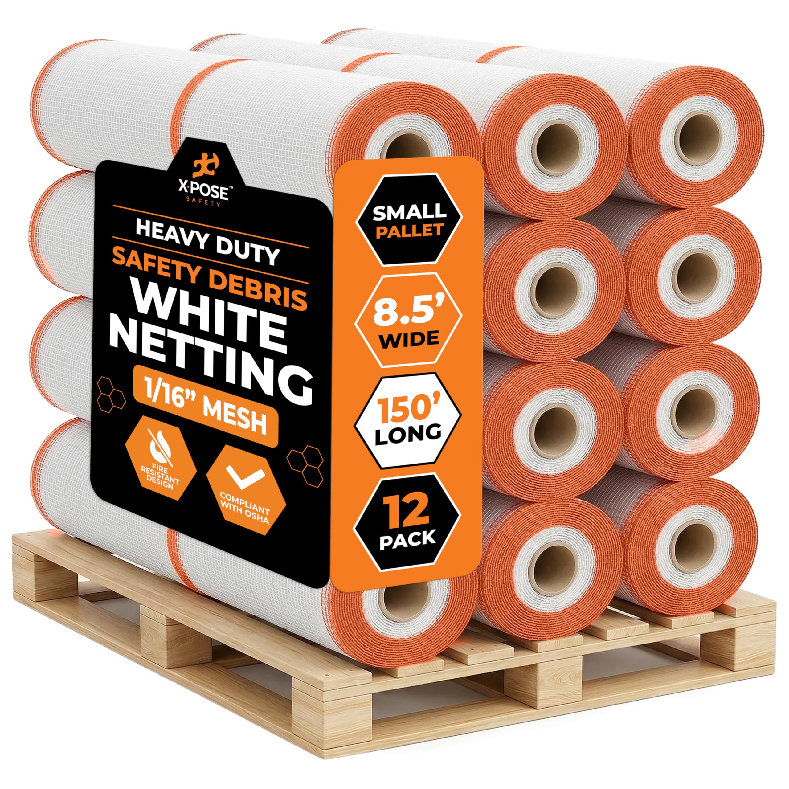 Xpose Safety Debris Netting for Construction – 8.5’ x 150’, 1/6"