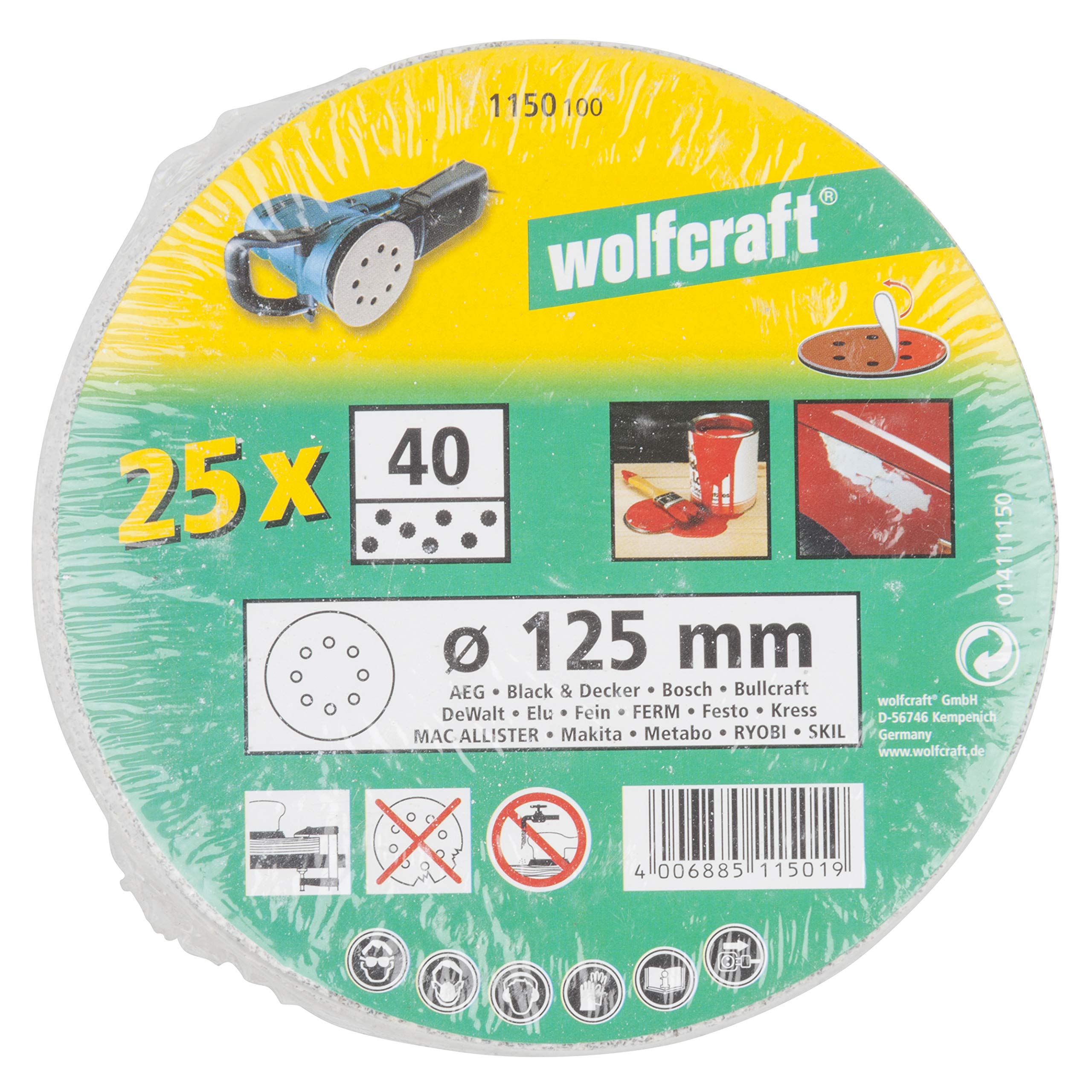 wolfcraft Disco abrasivo velcrato per colori/vernici, 1150100