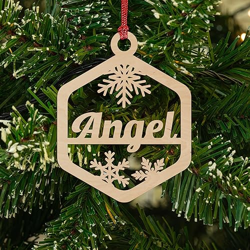 Personalized Christmas Ornaments w/Name, Hexagon Shaped, 4.5", Engraved Snowflake Ornaments for Christmas Tree, 2024 Xmas Ornament with Optional