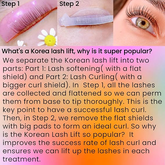 Korean Lash Lift Kit Korea Eyelash Lifting Starter Set Flat Shields Perming Lash Evenly Improve Success of Lash Perm Curling Eyelash Thoroughly Professional Salon 15 Sachet Rapid 9 Minute Perm