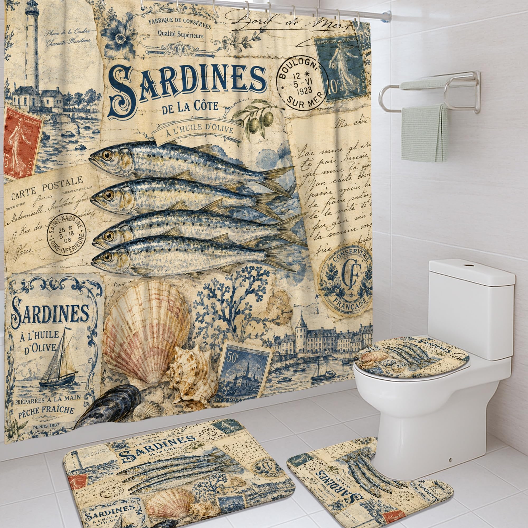 Rideau de douche imperméable motif phare nautique pour éviter les éclaboussures de bain