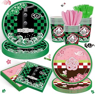 120PCS Demon Anime Party Supplies for Boy Girls Kids Cartoons Birthday Party Decorations Tableware Set Plates Napkins Cups Set for 20 Guests
