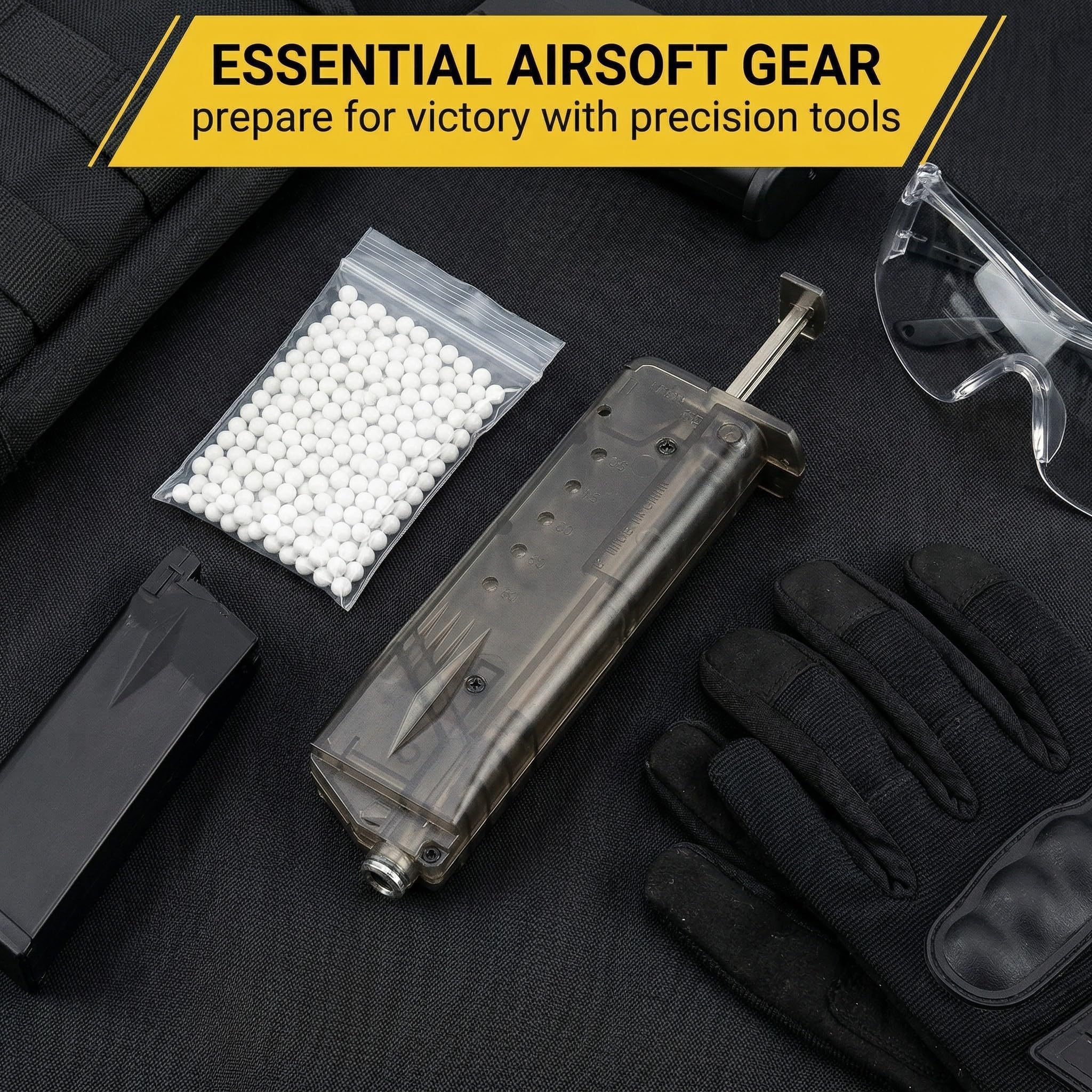 Caricatore Rapido Airsoft per 100 Pallini BB da 6mm con Adattatore Pistola. Design Robusto in Plastica per Ricariche Veloci, Sicure e Precise.