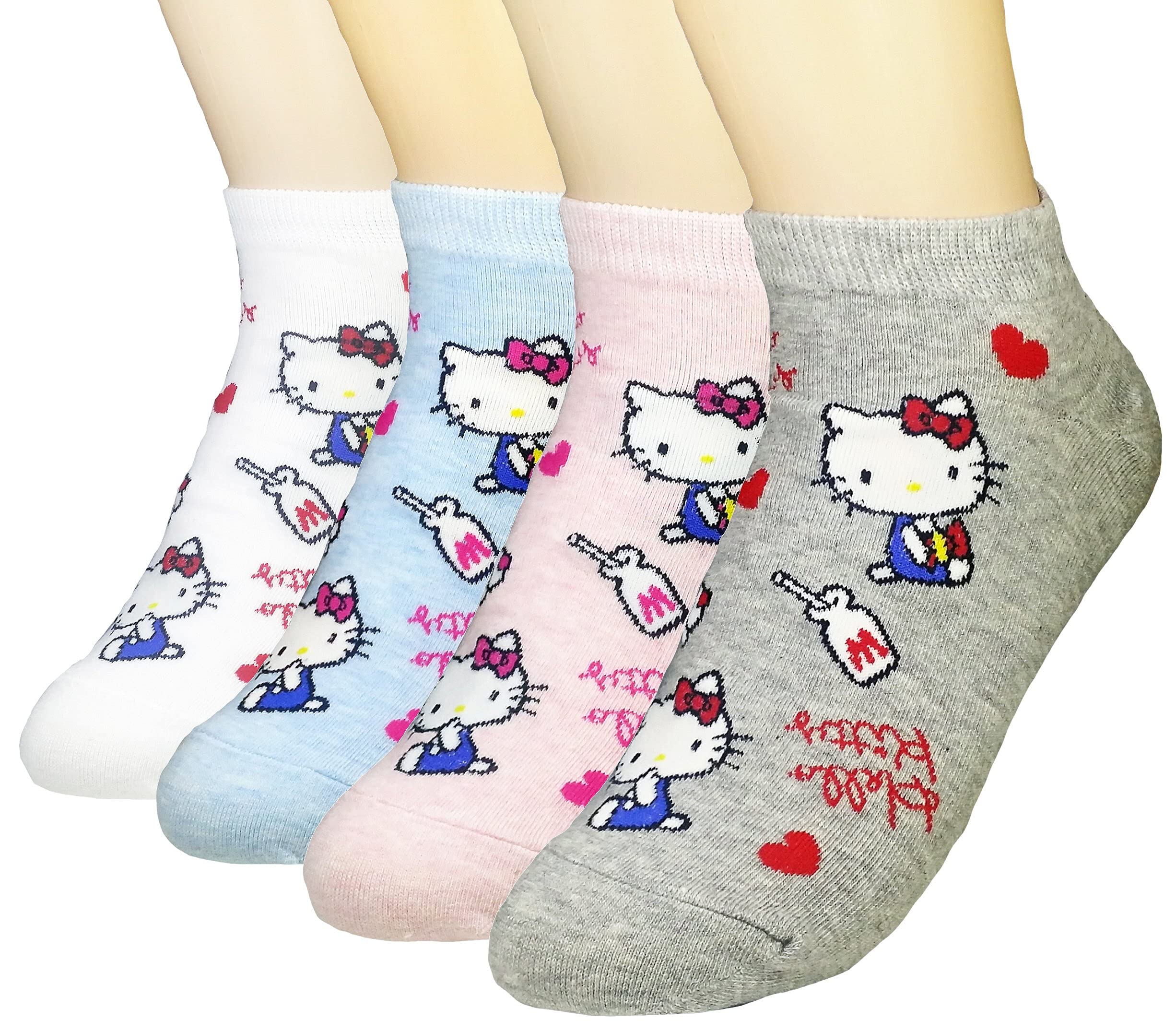 JJMax Women's Hello Kitty Cute Cotton Blend Ankle Socks Set, Milk Kitty, One Size