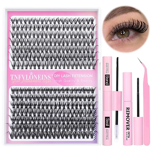 TNFVLONEINS - Kit de extensión de pestañas para bricolaje, rizo D, kit de pestañas individuales de 0.315 a 0.630 pulgadas, racimos de pestañas con
