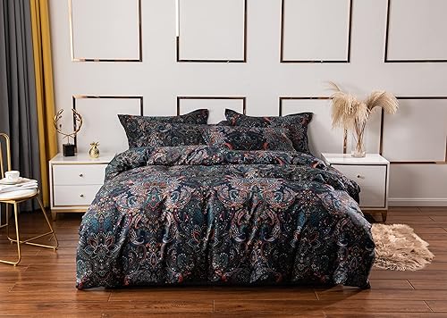 Miniatura 8 de Softta Juego de ropa de cama vintage con estampado de cachemira, tamaño King, 4 piezas, bolsillo profundo, colección de ropa de cama bohemia, 100%