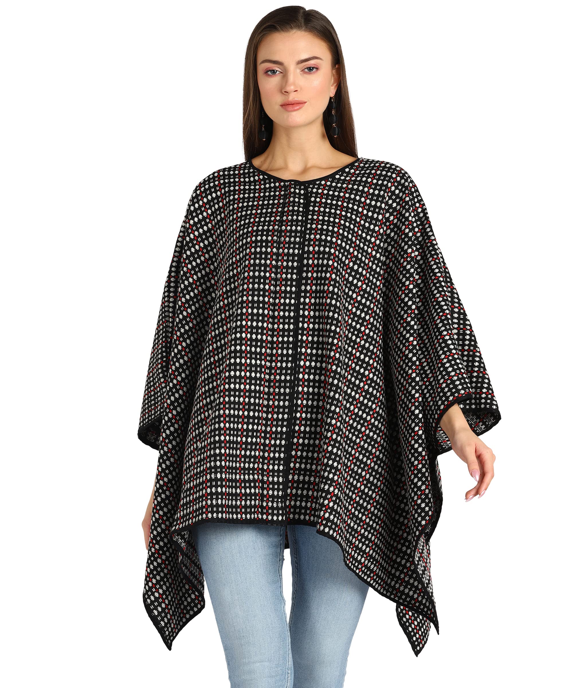essentiele Woollen Tweed Black & White Textured Women Shrug/Cape/and Poncho for Winter Wears-picture-51