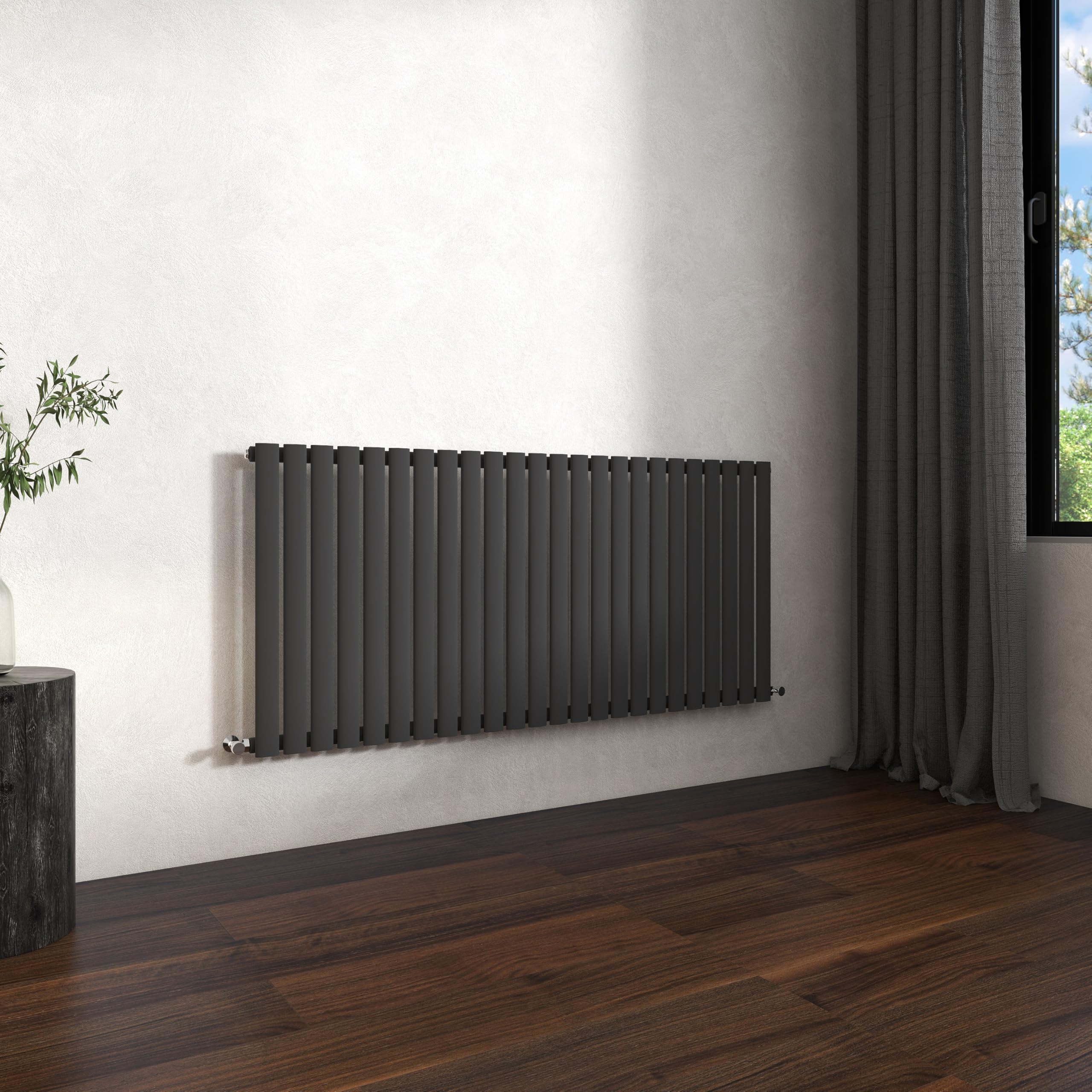 Traditional Horizontal Oval Column Radiator, 600x1416mm Anthracite Modern Heating Radiators, Single Panel Wall Mounted Heater Rads, Perfect for UK Hallway, Living Room Central Heating, Grey Radiator