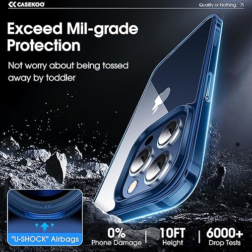 Miniatura 3 de CASEKOO Funda azul para iPhone 15 Pro Max, tecnología nunca amarilla, protección de grado militar de 10 pies, funda delgada transparente para