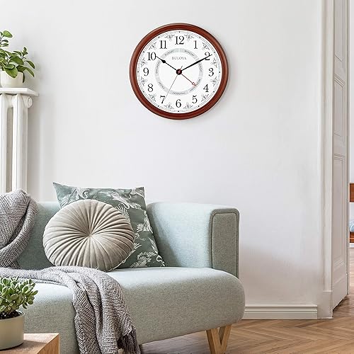 Miniatura 3 de Bulova Reloj de pared diario, modelo C4804 | Acabado marrón cereza | Diseño moderno | Números grandes fáciles de leer | Movimiento de cuarzo |