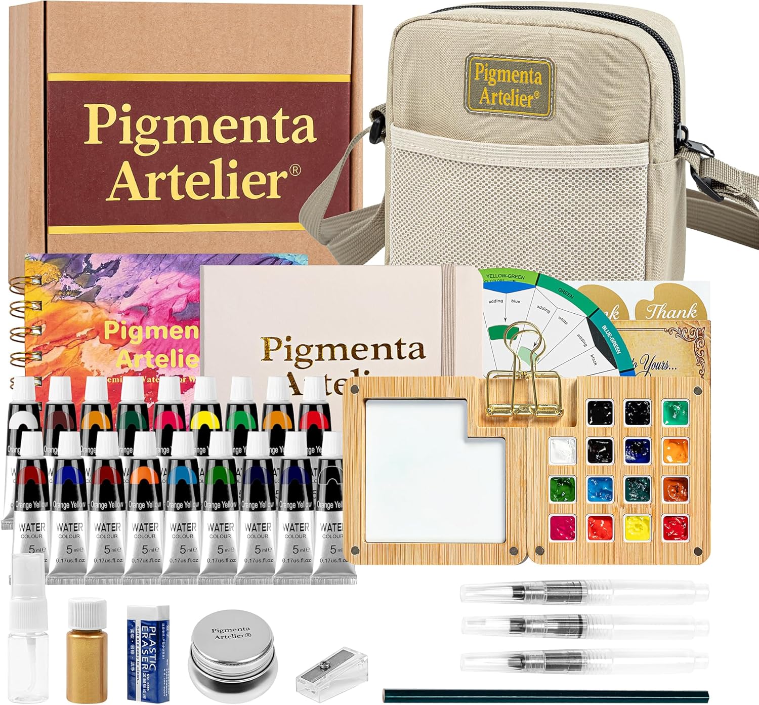 Watercolor Paint Set 37Pcs - Art Set Craft Supplies Include 19 Colors, Bamboo Paint Palette, Watercolor Sketchbook, Brushes, Accessories – Ideal Kids Painting Sets, Gifts for Artists