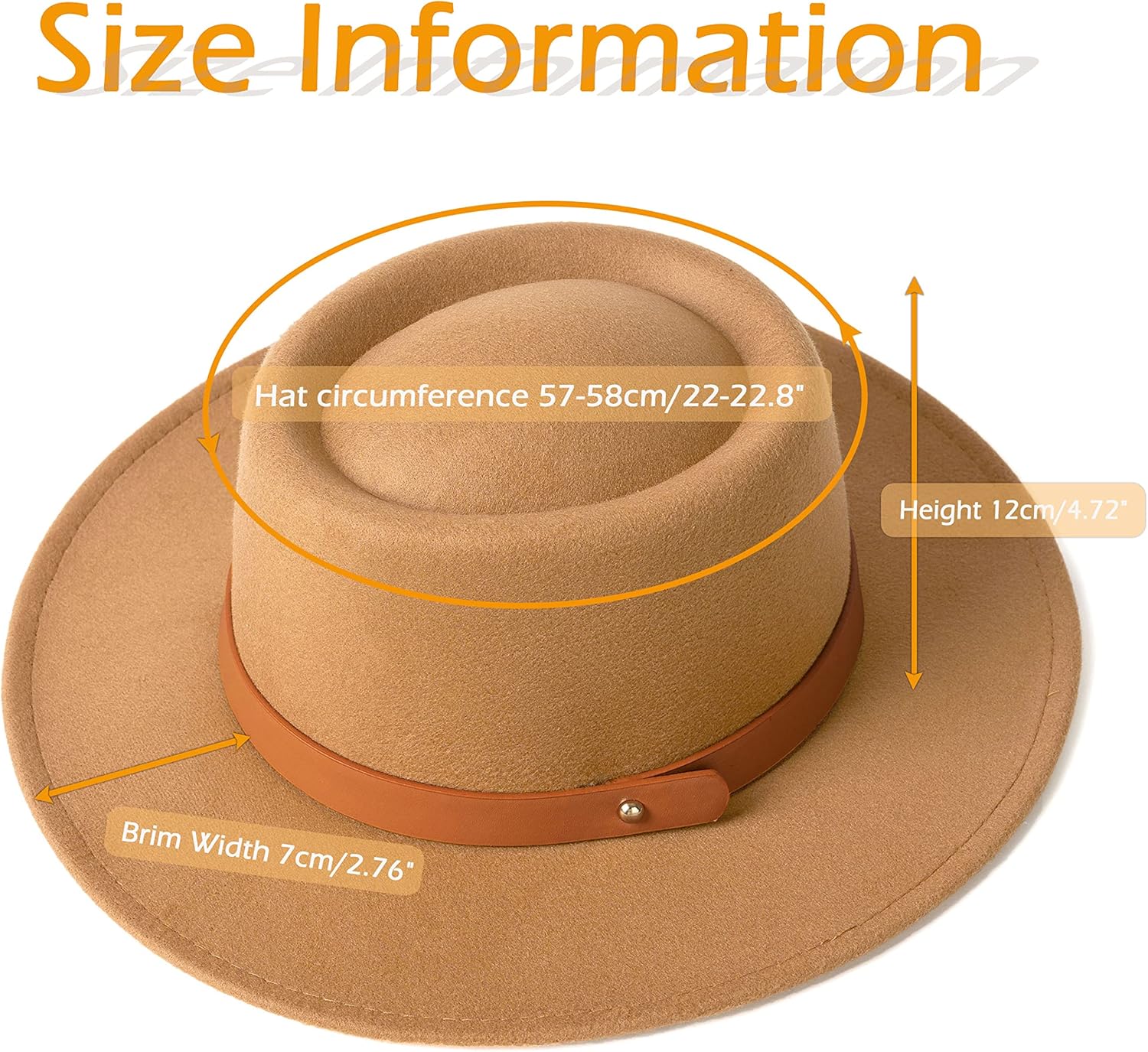 Lady Retro Wide Brim Fedora Floppy Pork Pie Hat with Belt Buckle - Image 5