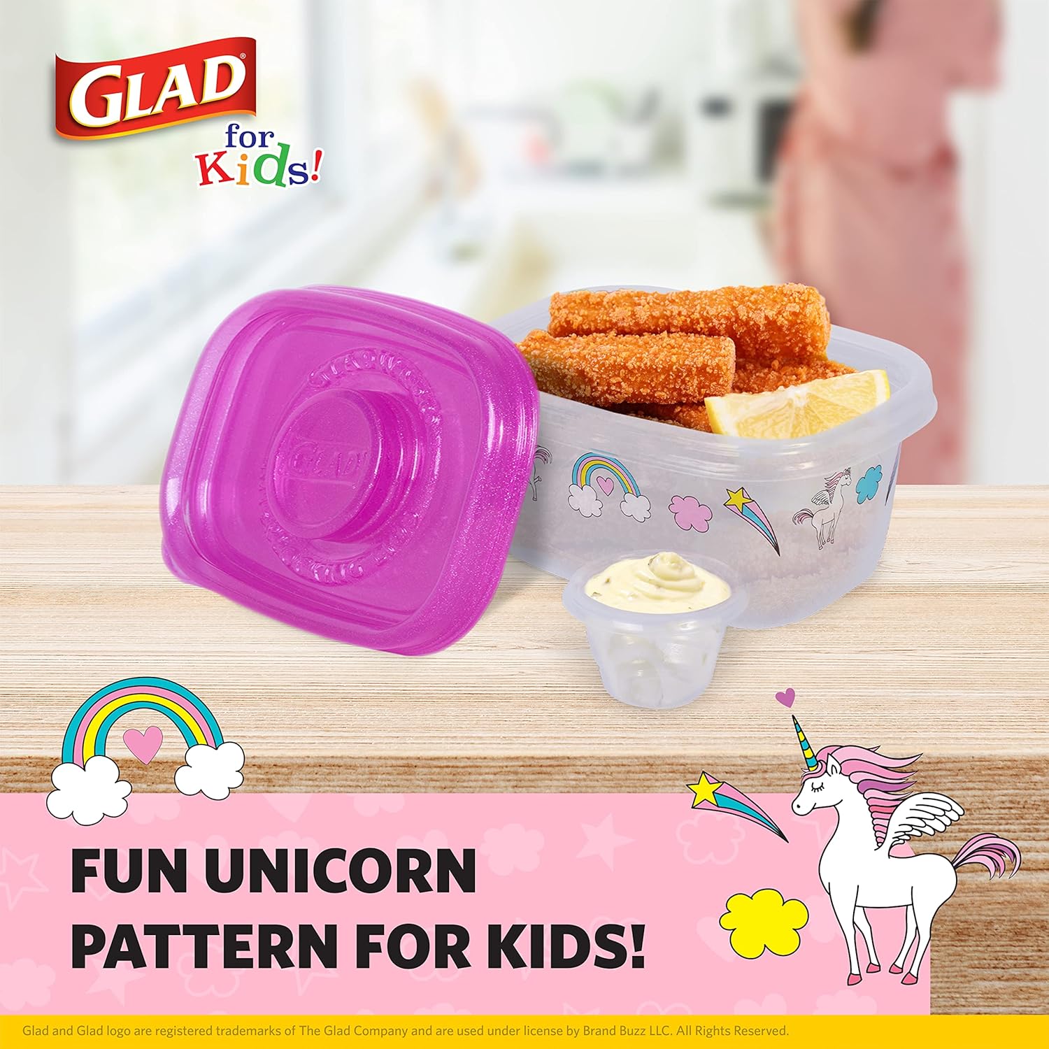Glad for Kids Unicorns GladWare To Go Snack Storage Containers with Lids & Sauce Cups| 24 oz Kids Snack Containers with Unicorn Design, 4 Count Set with 4 Dressing or Sauce Cups : Baby