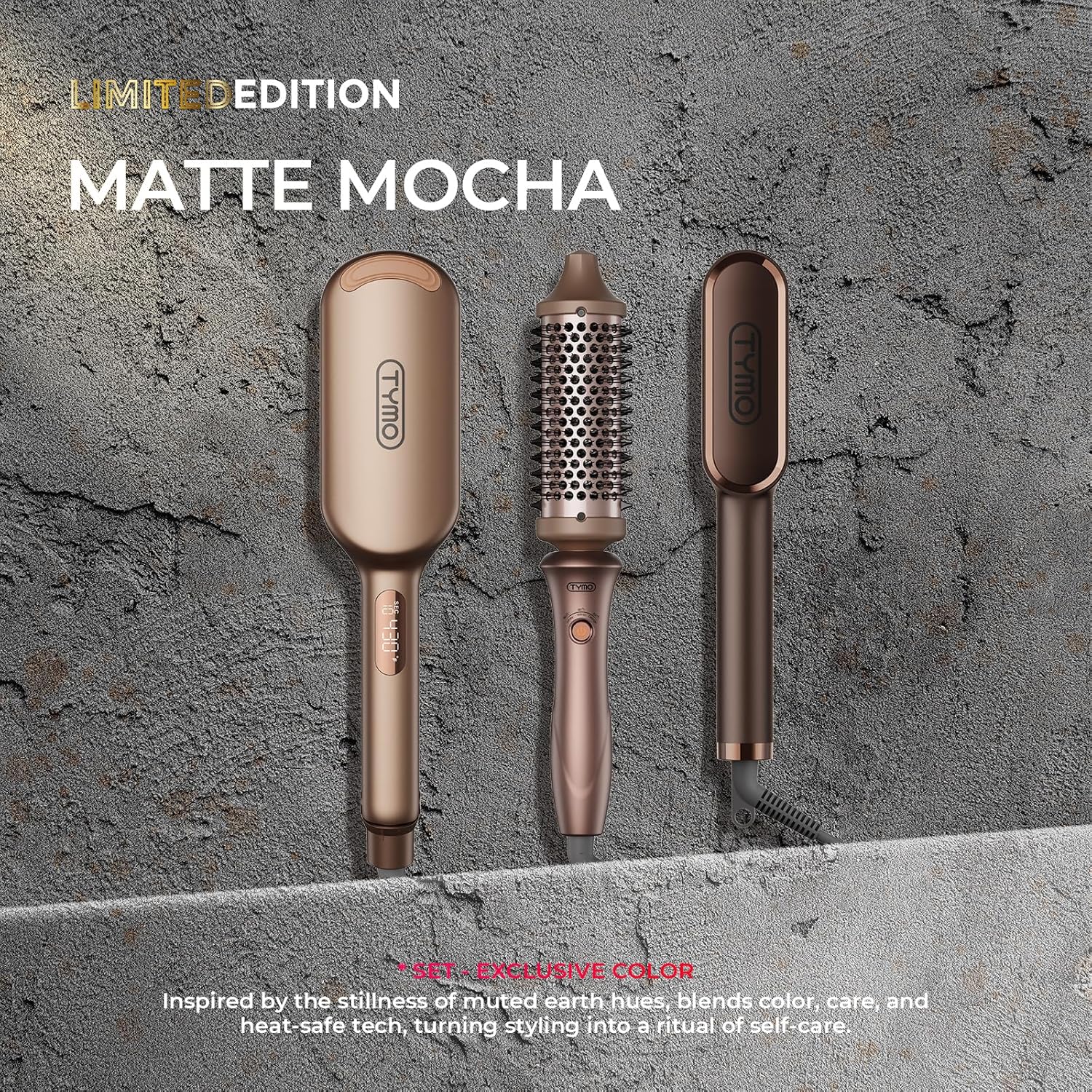 TYMO Limited Edition Styling Set - Include TYMO ROVY Hair Crimper Wave Curling Iron & Ring Plus Straightener Brush & STYLUX Thermal Brush, 3 in 1 Ionic Hair Curler Tool Set for Women