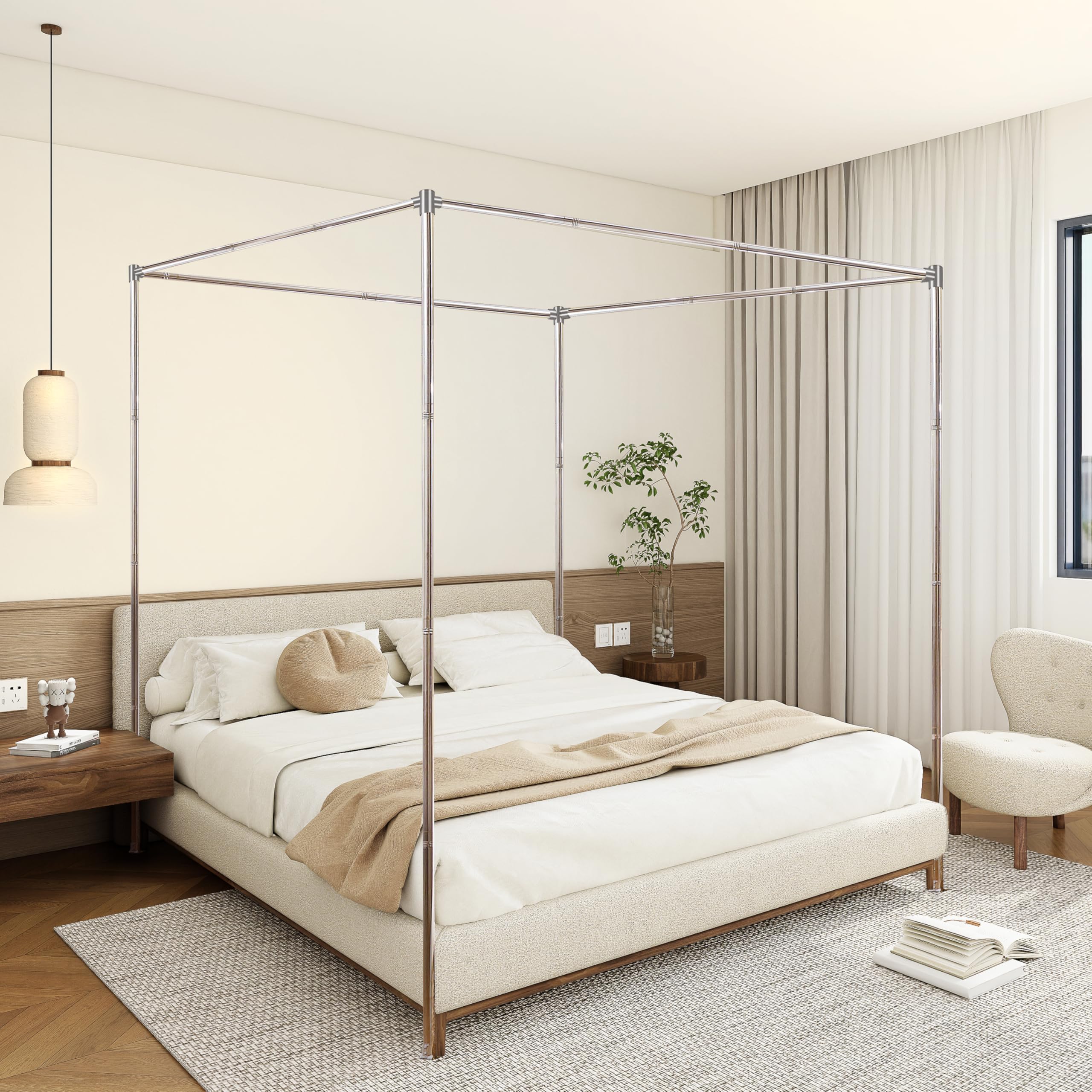 Canopy Bed Frame Full Size Stainless Steel Canopy Poles for Bed, Canopy Bed Curtains Full Bed Canopies & Drapes for 4 Corner Metal Bed Wood Bed Bedroom Decor