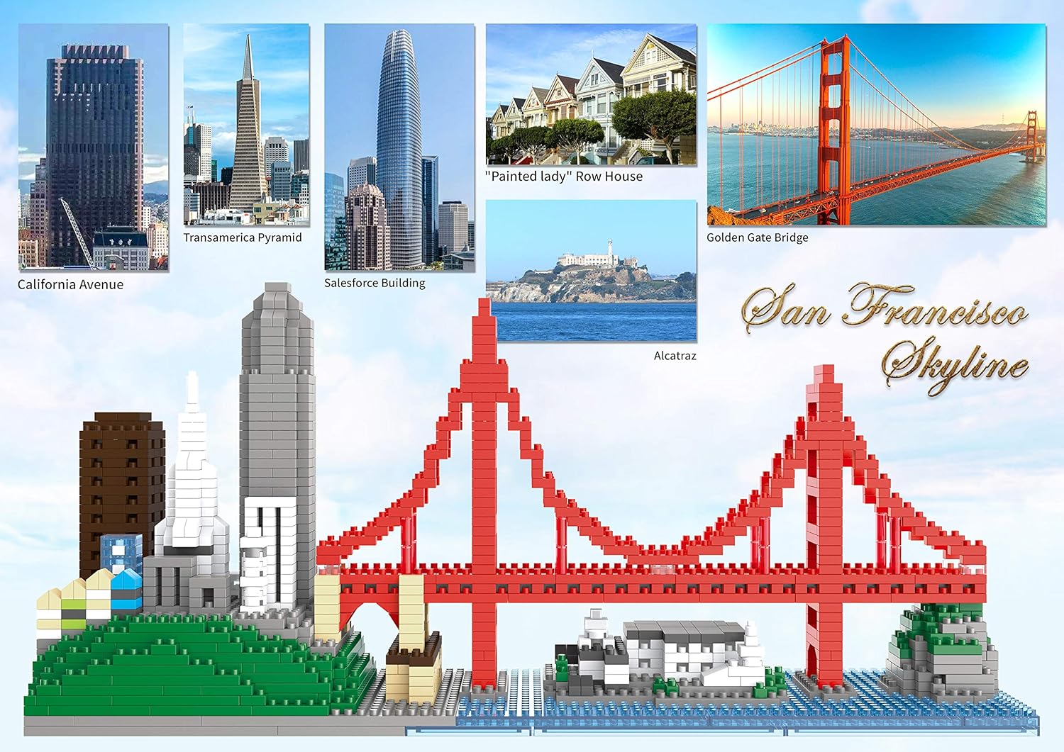 KLMEi Architecture Skylines Micro Mini Block San Francisco Building Model Set Present Gift for Adults Ages of 14+ 1610pieces