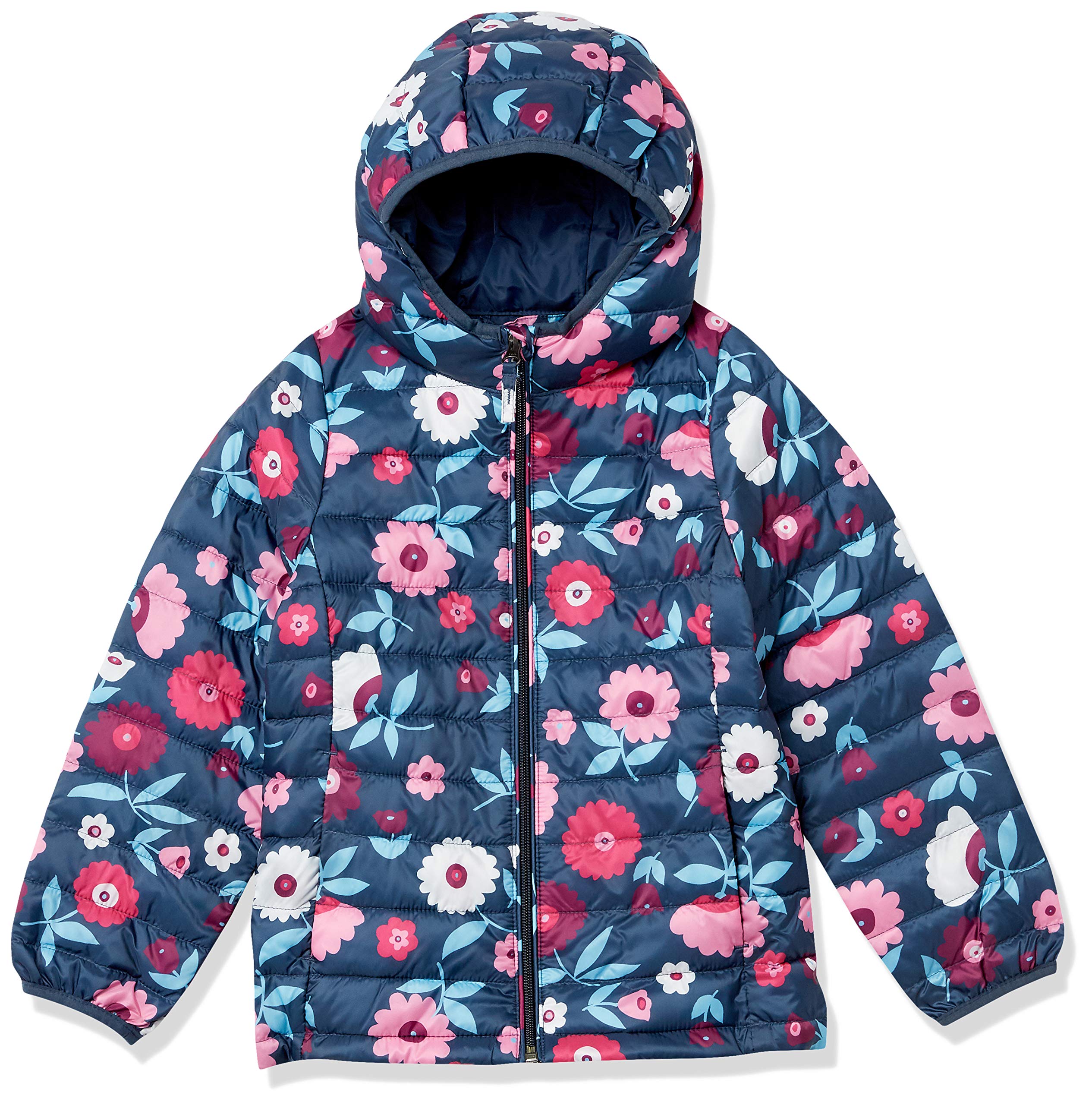 Photo 1 of Amazon Essentials Girls and Toddlers' Lightweight Water-Resistant Packable Hooded Puffer Jacket Large Navy, Floral