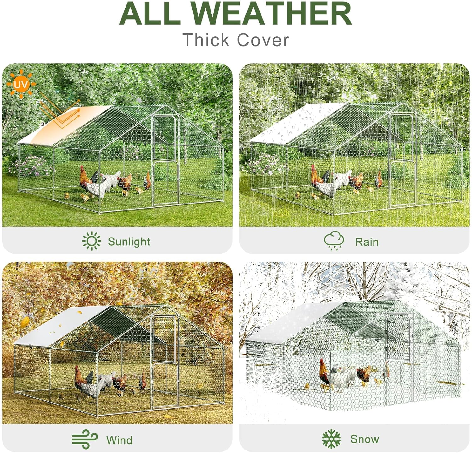 Chicken Coop Walk-in Chicken Runs for Yard with Waterproof Cover for 10/20 Chickens Large Metal Chickens Pen with Security Lock Poultry Cage