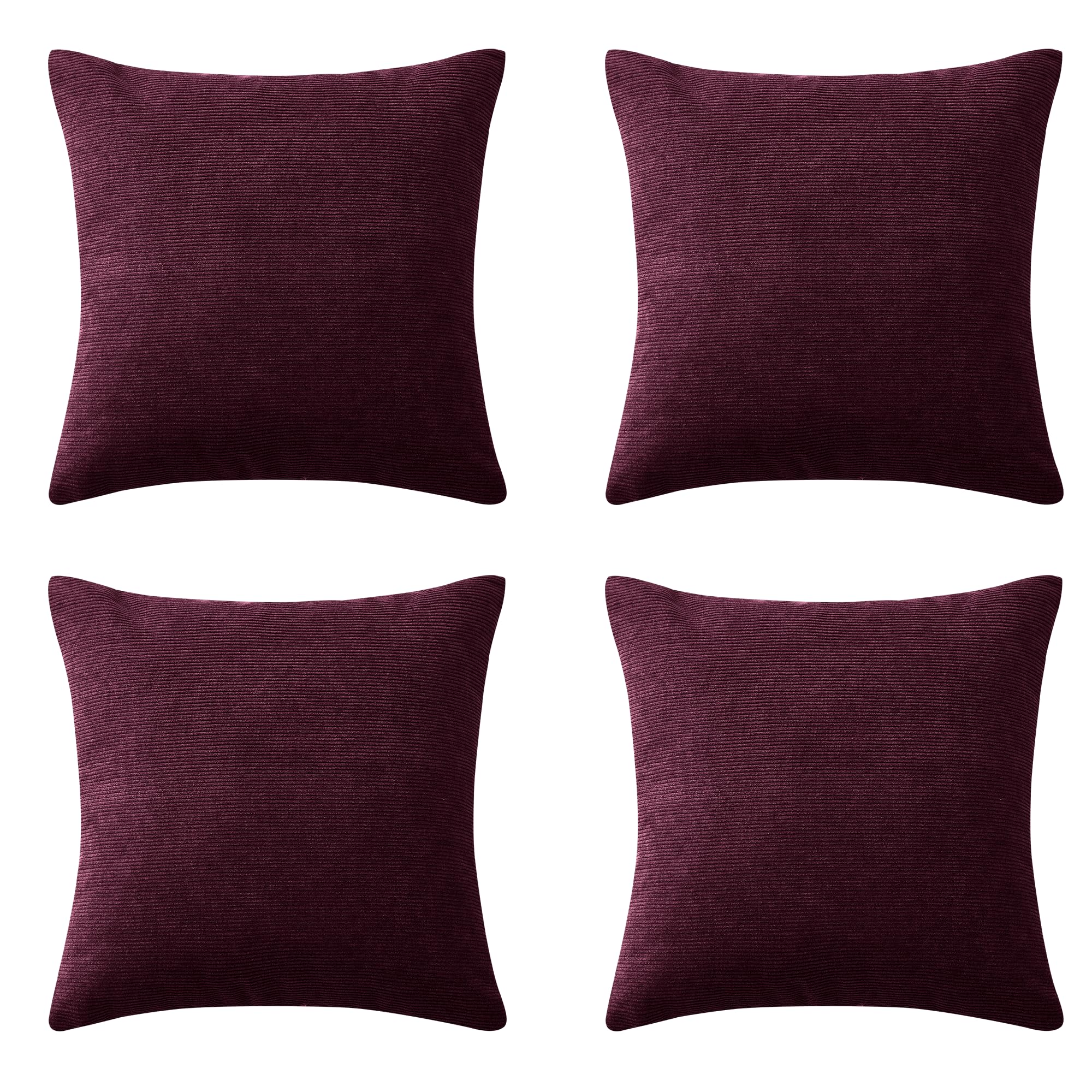 Hafaa Cushions with Covers Included 45 x 45 Cm Pack of 4 (4 Burgundy Cushion Covers, 4 Cushion Inserts) - Stripe Velvet Square Throw Pillow Case Decorative Sofa Cushion with Invisible Zipper โ image 1