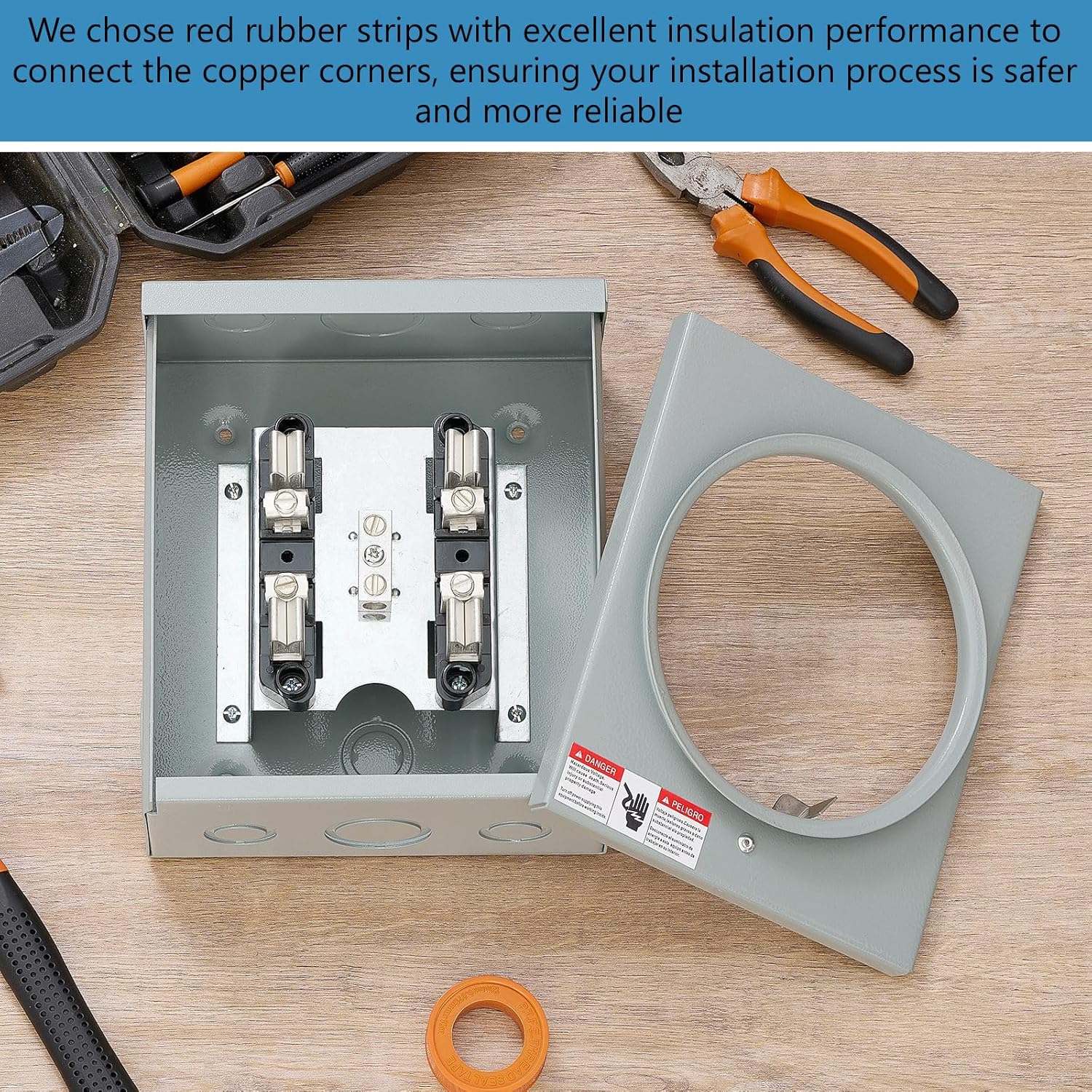 Relaxweex 100a, 4 Jaw Meter Base Meter Socket, 8.7 x 7.5 x 3.2 Inch, 600v 1 Phase 3 Wire Ringless Type, with Horn Bypass, Suitable for Overhead/Underground Feed