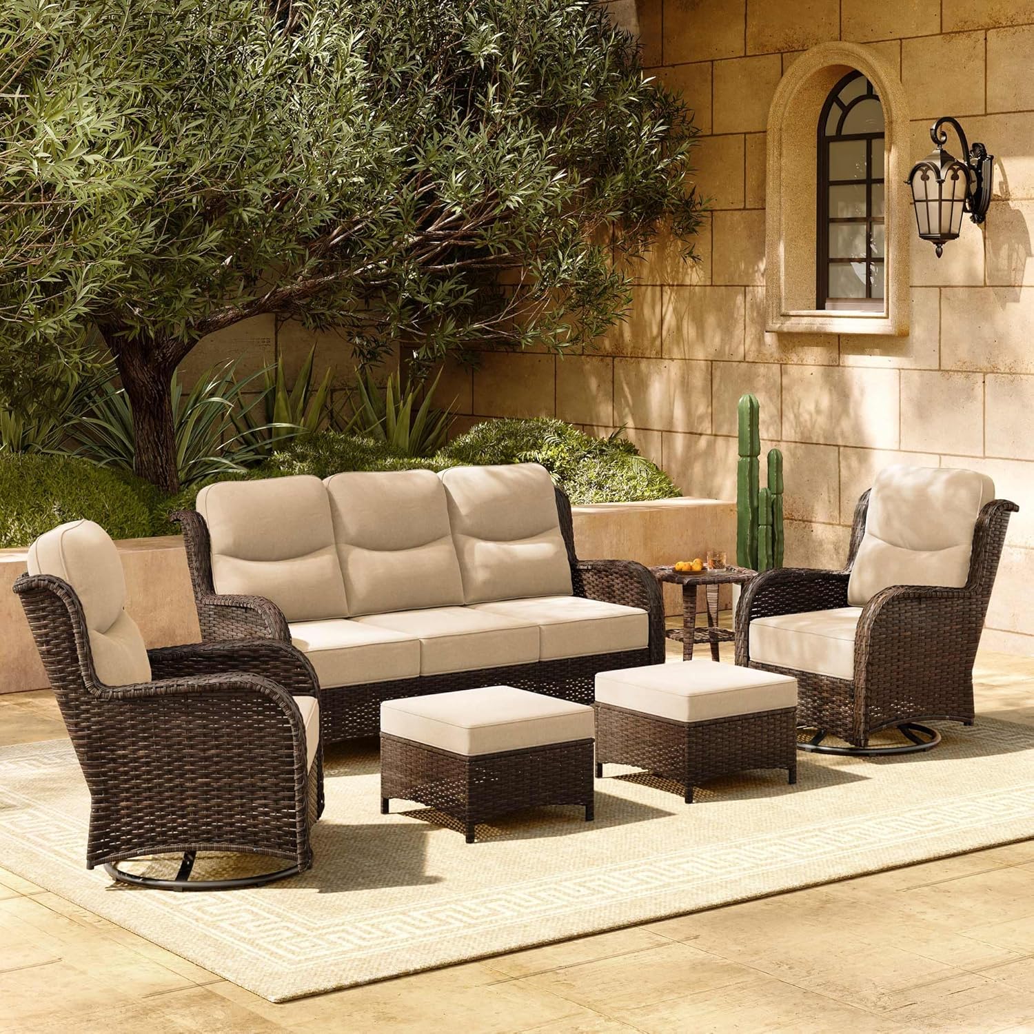 HILLGA luxury outdoor wicker patio furniture set with beige cushions