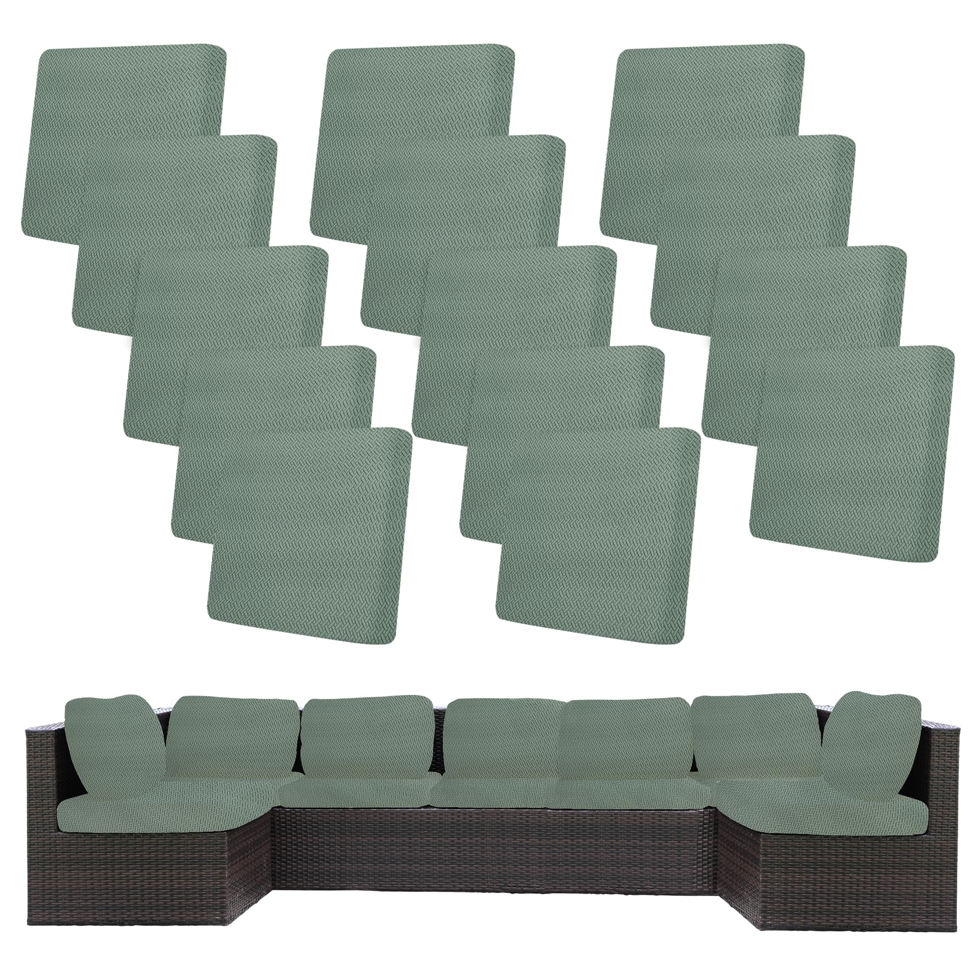 Photo 1 of 14Pcs Stretch Patio Cushion Covers,Outdoor Couch Covers Replacement,Outdoor Couch & Sofa Slipcovers,for Patio Furniture Cushion Covers,Washable Reusable Furniture Protector (Matcha Green,Cover Only)