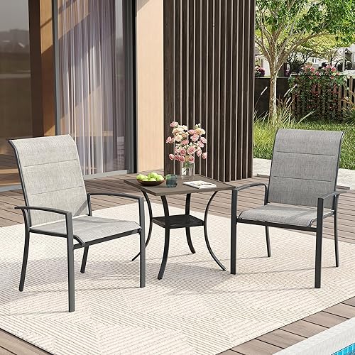 VICLLAX Juego de comedor de patio para 2, juegos de muebles de exterior de 3 piezas con 2 sillas apilables de textileno y mesa cuadrada de patio de