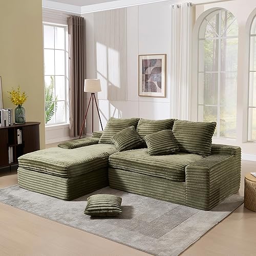 Sofá modular Cloud de 99 pulgadas, sofá en forma de L con asiento profundo, moderno sofá comprimido sin hueso con diván, sofás de pana de 3 plazas