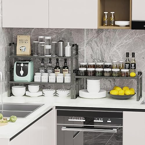 Miniatura 2 de Estante expandible para organizador de gabinete, ajustable, apilable, especiero en la cocina y el baño, para mostrador, despensa, despensa (paquete