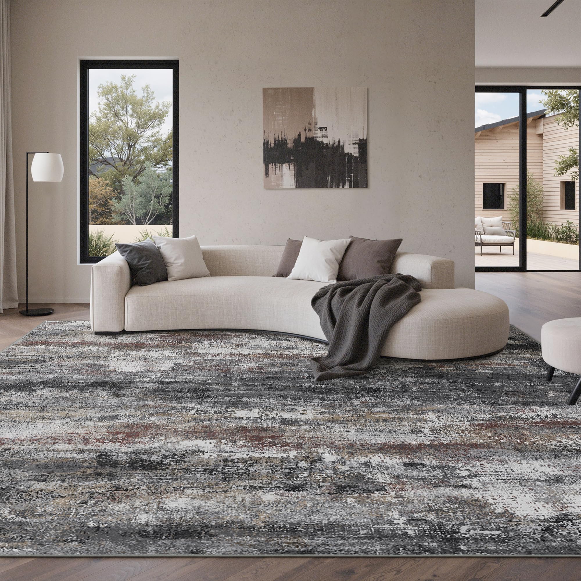 BEIMO Abstract Rug 240x300cm Washable Non-Slip Carpet Brown Living Room — image 1