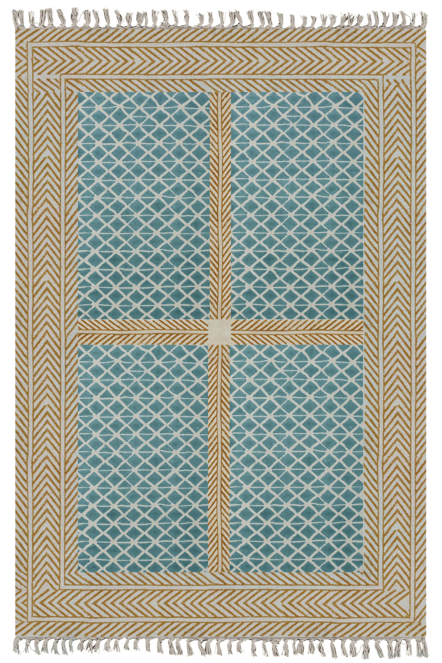 Tapis en coton bleu sarcelle 91x152 cm pour zone de trafic