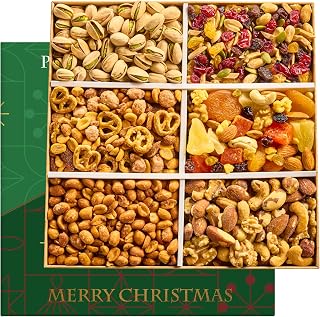 Mixed Nuts Christmas Gift Basket - Gourmet Holiday Christmas Snacks Box for Adults, 6 Assortment Variety Pack, Food Basket for Men Women Family and Friends