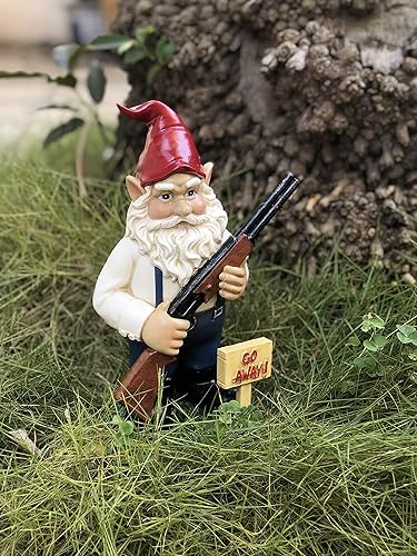 Miniatura 3 de Gnomo con estatua de jardín de rifle, gnomo de césped para llevar, gnomo divertido, decoración de jardín de gnomo enojado, 10.5 pulgadas