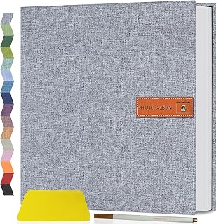 Popotop Large Self-Adhesive Photo Album for 4x6 5x7 8x10 Photos - DIY Scrapbook with Linen Cover, Metal Pen, Acid-Free Pages - Wedding & Family Gift