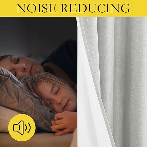 Miniatura 3 de NICETOWN Paneles de cortina de lino gris de 84 pulgadas de largo, par de cortinas opacas de ahorro de energía y bloqueo de ruido para ventana de