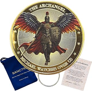 The Original Archangel Michael Watches Over Us Challenge Coin, Handmade and Blessed in The Holy Land, Psalm 91:10-11, Religious Collectible with Protective Case, Gift Pouch and Certificate