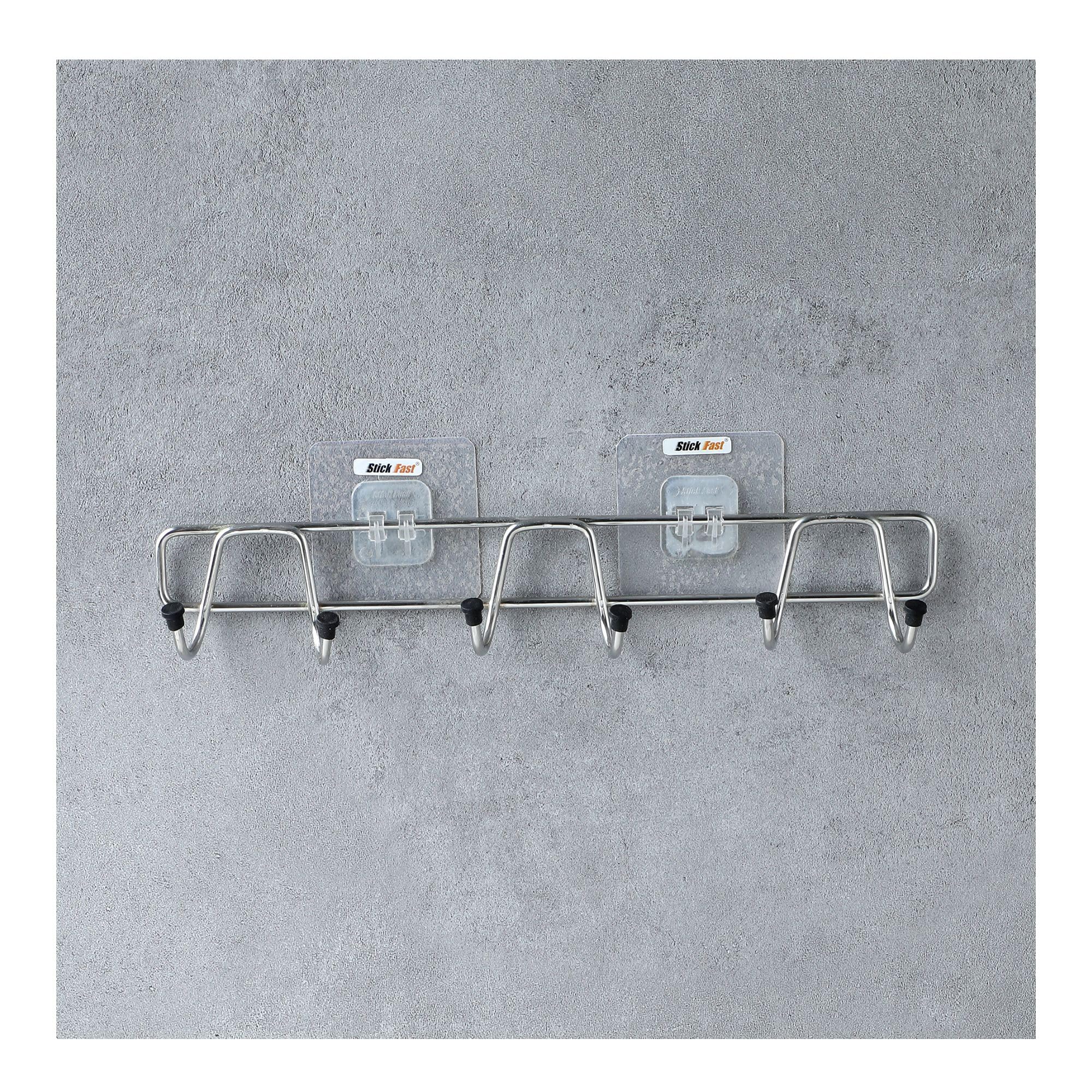 SF - Stick Fast Self Adhesive Stainless Steel 6 Hooks Rail With 3M Sticker For Cloth Hanger, Door Hooks Rail For Bedroom, Bathroom, Kitchen No Drills, Load Capacity 5 Kg Each- Pack Of 2 (B0CJJSX517) Amazon Price History, Amazon Price Tracker